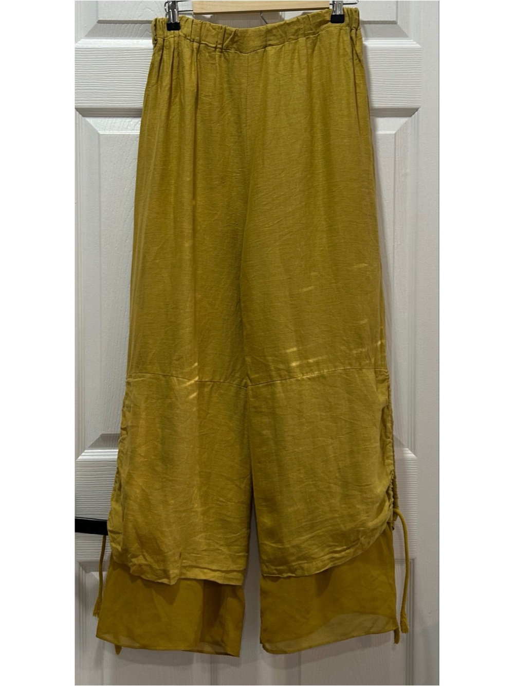 Jaded Gypsy Francesca Linen Pants Sz S/M Mustard Elastic Waist Cottagecore Boho